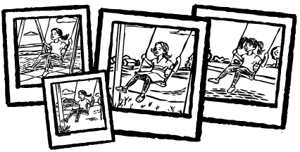 Set of four polaroid pictures with a girl on a swing