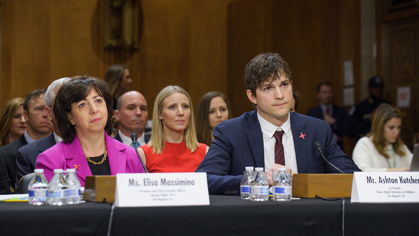 Elisa Massimino and Ashton Kutcher at a Congressional Hearing.