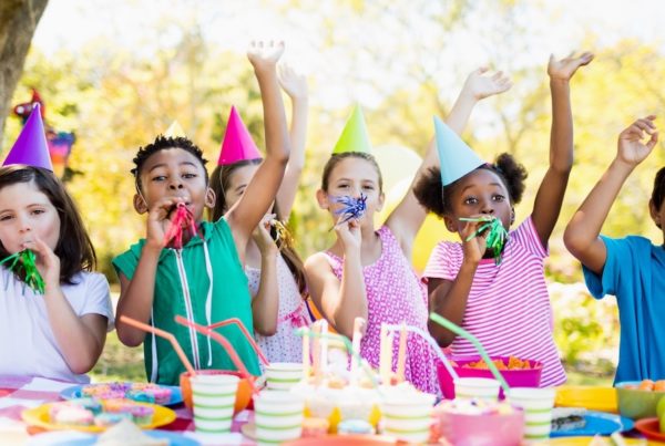 Children at an outdoor birthday party