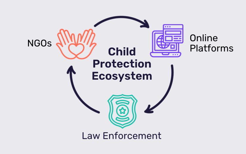 The child protection ecosystem is comprised of NGOs, online platforms, and law enforcement--all working together for the safety of children.