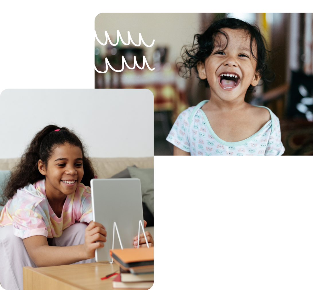 Two photos of joyful, smiling children illustrate the future Thorn is trying to build.