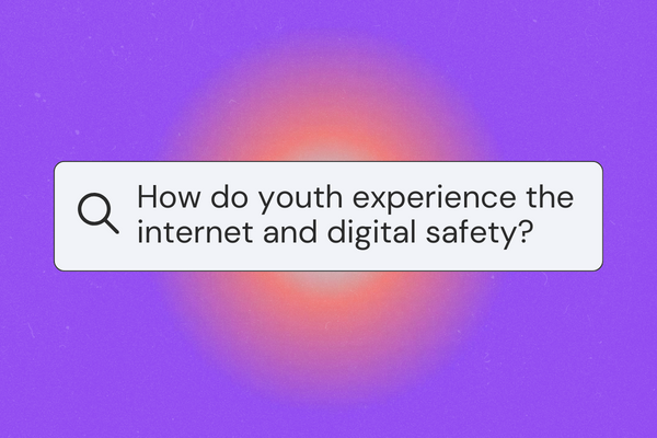 Search bar on purple background that says "How do youth experience the internet and digital safety?"